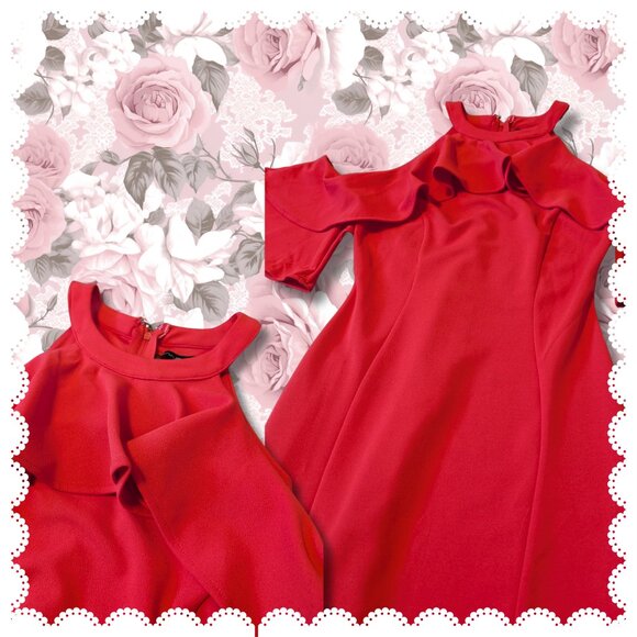 Symphony, Halter Open Shoulder Ruffle Sleeve Red Cocktail/Bodycon Dress, Sz S - Picture 4 of 4